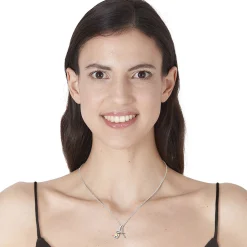 Diamond A Initial Pendant In Sterling Silver & 14K Rose Gold