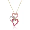 Diamond Accent & Pink Tourmaline Three-Heart Pendant In 14K Yellow Gold