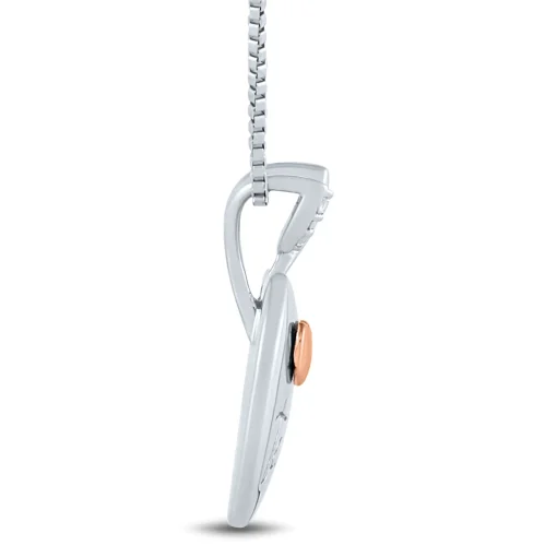Diamond Accent Best Teacher Apple Pendant In Sterling Silver And 14K Rose Gold