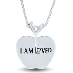 Diamond Accent Best Teacher Apple Pendant In Sterling Silver And 14K Rose Gold