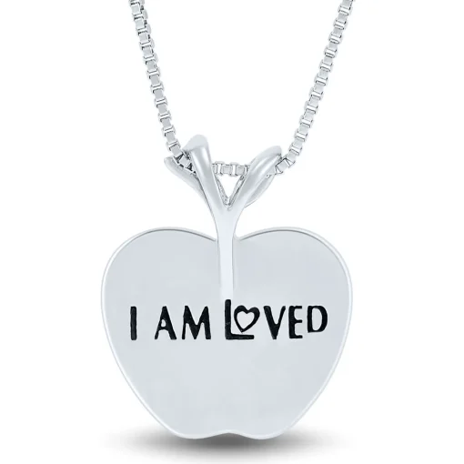 Diamond Accent Best Teacher Apple Pendant In Sterling Silver And 14K Rose Gold