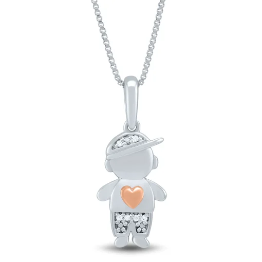 Diamond Accent Boy Pendant In Sterling Silver And 14K Rose Gold