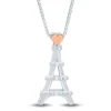 Diamond Accent Eiffel Tower Pendant In Sterling Silver And 14K Rose Gold