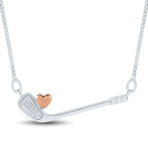 Diamond Accent Golf Club Pendant In Sterling Silver And 14K Rose Gold