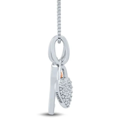 Diamond Accent Heart And Key Necklace In Sterling Silver And 14K Rose Gold