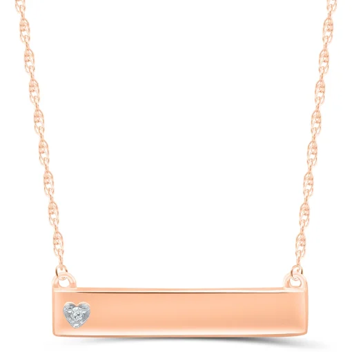 Diamond Accent Heart Bar Necklace In 10K Rose Gold