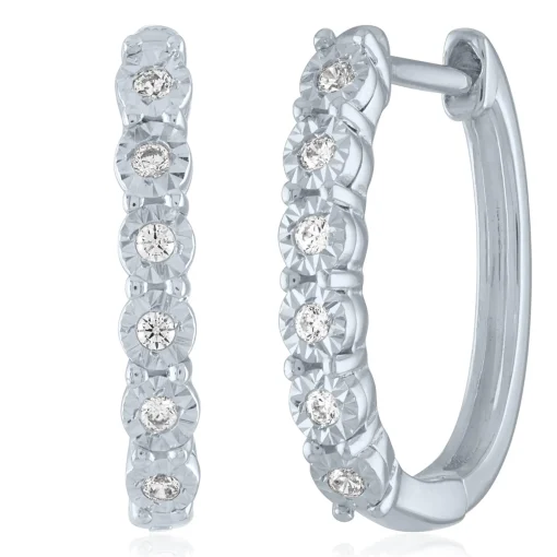 Diamond Accent Hoop Earrings In Sterling Silver