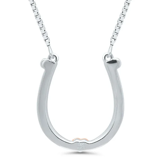 Diamond Accent Horseshoe Necklace In Sterling Silver And 14K Rose Gold