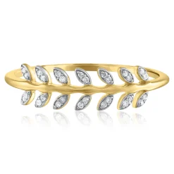 Diamond Accent Leaf Ring In 14K Yellow Gold