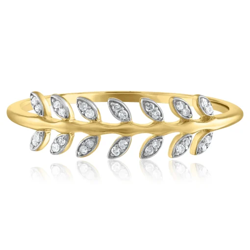 Diamond Accent Leaf Ring In 14K Yellow Gold