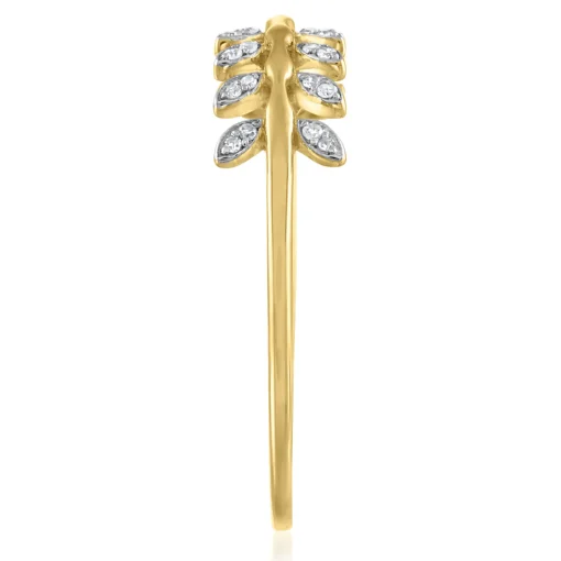Diamond Accent Leaf Ring In 14K Yellow Gold