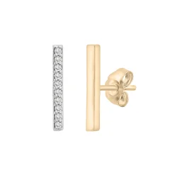 Diamond Accent Mismatched Bar Stud Earrings In 14K Yellow Gold