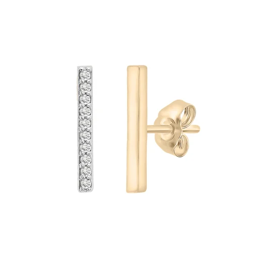 Diamond Accent Mismatched Bar Stud Earrings In 14K Yellow Gold