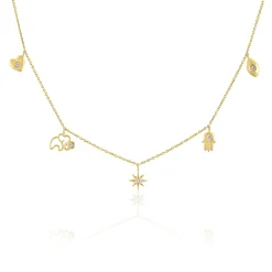 Diamond Accent Multi-Charm Necklace In 10K Yellow Gold