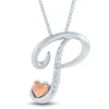 Diamond Accent "P" Initial Pendant In Sterling Silver And 14K Rose Gold