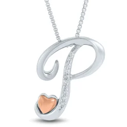 Diamond Accent "P" Initial Pendant In Sterling Silver And 14K Rose Gold