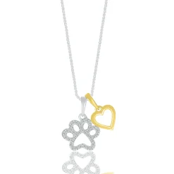Diamond Accent Paw Heart Pendant In Sterling Silver And 10K Yellow Gold