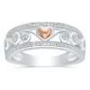 Diamond Accent Scroll Band In Sterling Silver And 14K Rose Gold