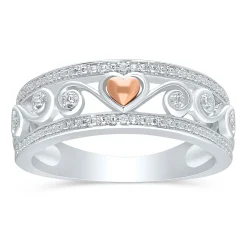 Diamond Accent Scroll Band In Sterling Silver And 14K Rose Gold