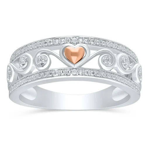 Diamond Accent Scroll Band In Sterling Silver And 14K Rose Gold