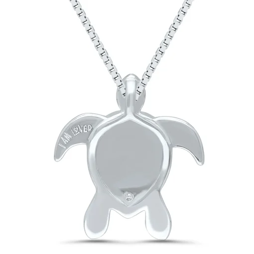 Diamond Accent Sea Turtle Pendant In Sterling Silver And 14 Rose Gold