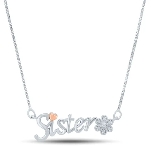 Diamond Accent Sister Necklace In Sterling Silver And 14K Rose Gold