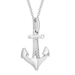 Diamond Anchor Pendant In Sterling Silver
