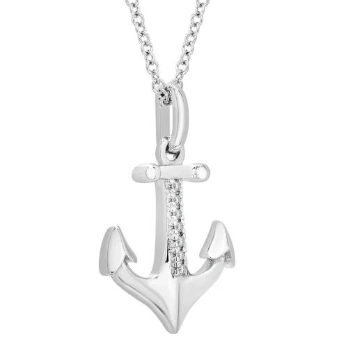 Diamond Anchor Pendant In Sterling Silver