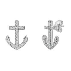 Diamond Anchor Stud Earrings In 10K White Gold (1/10Ct. Tw.)