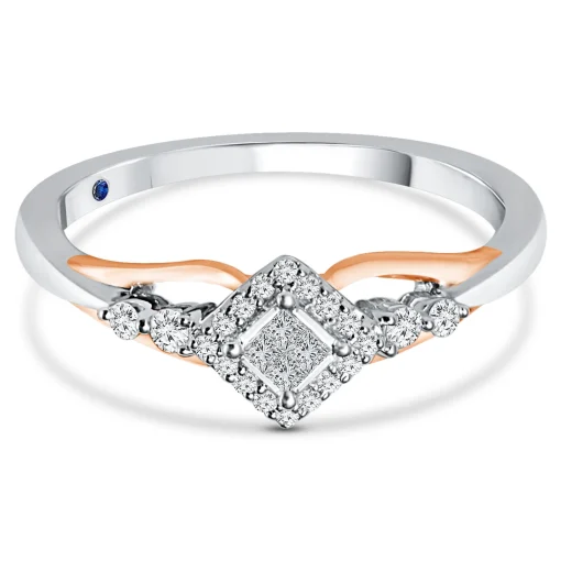 Diamond And Blue Sapphire Ring In 10K White And Rose Gold (1/7 Ct. Tw.)