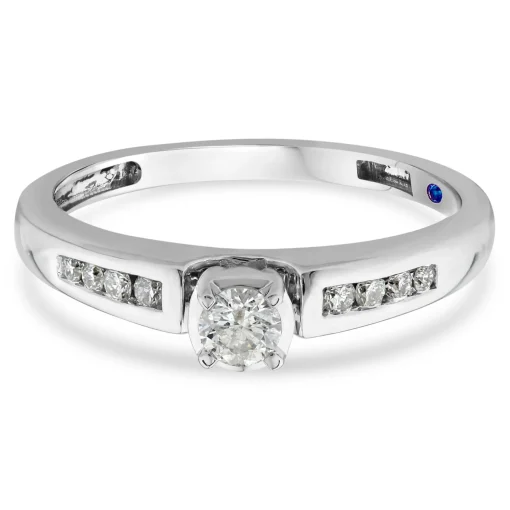 Diamond And Blue Sapphire Promise Ring In 10K White Gold (1/4 Ct. Tw.)
