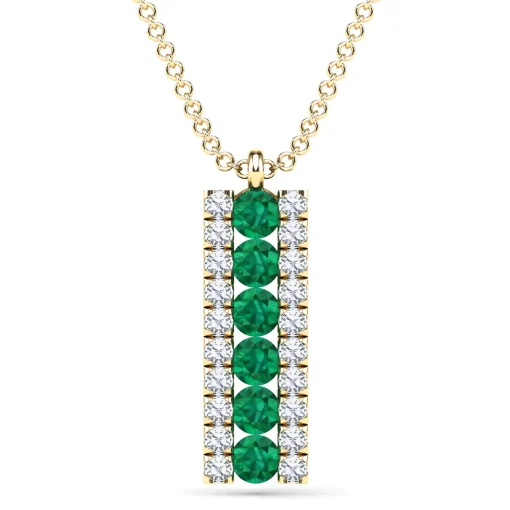 Diamond And Emerald Bar Pendant In 14K Yellow Gold (1/10 Ct. Tw.)