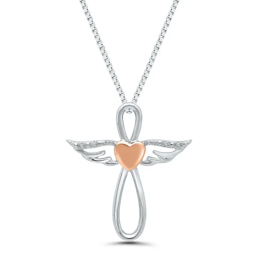 Diamond Angel Pendant In Sterling Silver