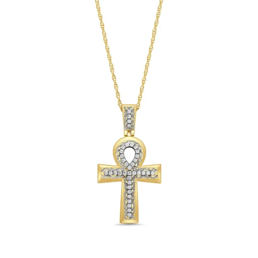 Diamond Ankh Pendant In 10K Yellow Gold (7/8 Ct. Tw.)