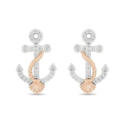 Diamond Ariel Anchor Stud Earrings In Sterling Silver & 10K Rose Gold (1/10 Ct. Tw.)
