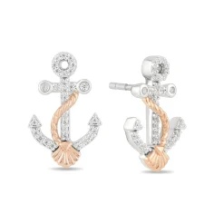 Diamond Ariel Anchor Stud Earrings In Sterling Silver & 10K Rose Gold (1/10 Ct. Tw.)