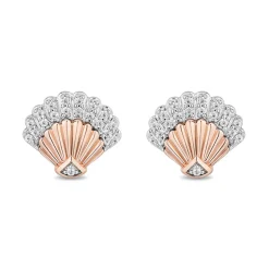 Diamond Ariel Shell Stud Earrings In Sterling Silver & 10K Rose Gold (1/8 Ct. Tw.)