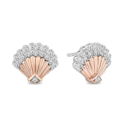 Diamond Ariel Shell Stud Earrings In Sterling Silver & 10K Rose Gold (1/8 Ct. Tw.)