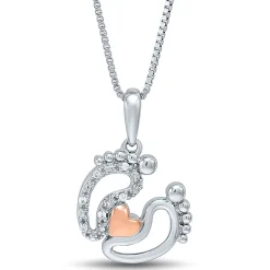 Diamond Baby Feet Pendant In Sterling Silver