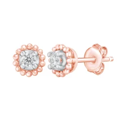 Diamond Beaded Halo Earring In 10K Rose Gold (1/8 Ct. Tw.)