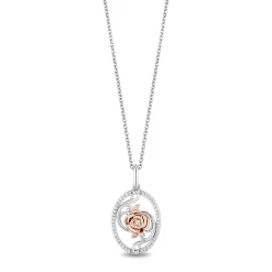 Diamond "Belle" Circle Rose Pendant In Sterling Silver & 10K Rose Gold (1/7 Ct. Tw.)
