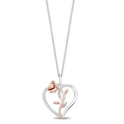 Diamond Belle Rose Heart Pendant In Sterling Silver And 10K Rose Gold (1/10 Ct. Tw.)