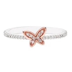 Diamond Butterfly Ring In Sterling Silver & 10K Rose Gold