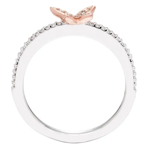 Diamond Butterfly Ring In Sterling Silver & 10K Rose Gold