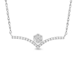 Diamond Chevron Cluster Necklace In 10K White Gold (1/4 Ct. Tw.)
