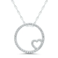 Diamond Circle Pendant With Heart In 10K White Gold (1/7 Ct. Tw.)
