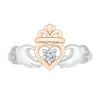 Diamond Claddagh Ring In Sterling Silver & 10K Rose Gold