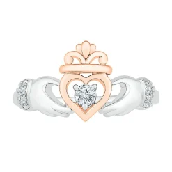 Diamond Claddagh Ring In Sterling Silver & 10K Rose Gold