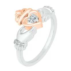 Diamond Claddagh Ring In Sterling Silver & 10K Rose Gold