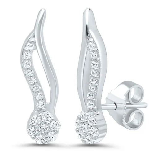 Diamond Climber Earrings In 10K White Gold (1/8 Ct. Tw.)